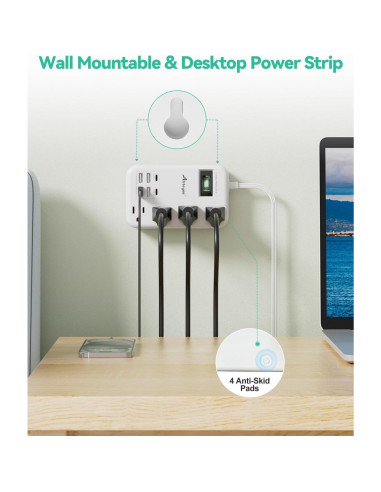 Toma de Corriente de Viaje Alitayee 6 USB 24W 1.83m