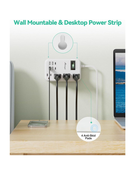 Toma de Corriente de Viaje Alitayee 6 USB 24W 1.83m Toma de Corriente de Viaje Alitayee 6 USB 24W 1.83m