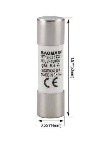 Portafusibles Baomain RT18-63 con 5 Fusibles Cerámicos 63A