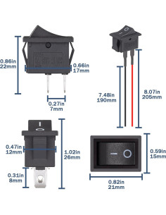 Interruptor Rocker VEXUNGA 12V 2 Pines SPST Negro 10A 5 Pcs 2