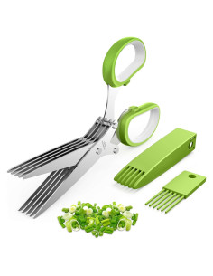 Tijeras de Hierbas JOFUYU 5 Cuchillas Acero Inoxidable Verde