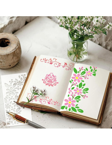 Plantillas Reutilizables para Pintura Floral Yhliua 19.8x10.2 cm