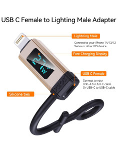 Adaptador USB C a Lightning PZOZ 27W con Pantalla LED 2