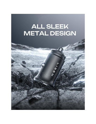 Cargador de Coche USB C LISEN 36W con Cable 2 en 1 Negro