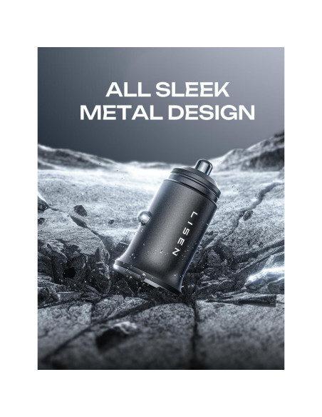 Cargador de Coche USB C LISEN 36W con Cable 2 en 1 Negro