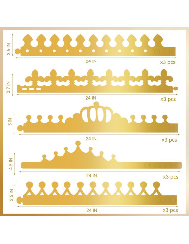 Kit de Coronas de Papel Doradas para Cumpleaños - 15 Piezas