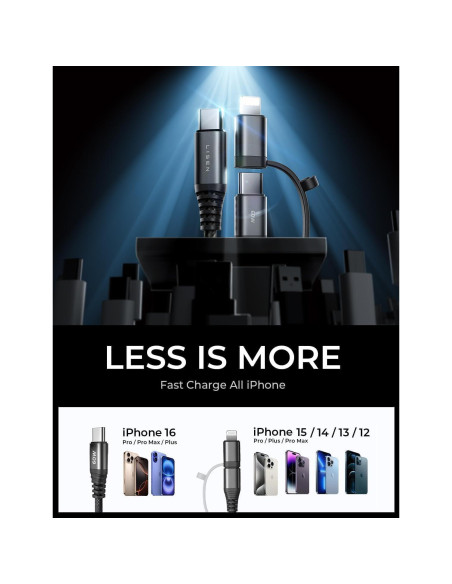 Cargador de Coche USB C LISEN 36W con Cable 2 en 1 Negro