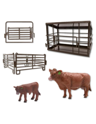 Colección Granja Little Buster - Establo Metal con Vaca y Ternero Red Angus