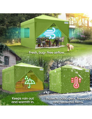 Carpa Plegable Quictent 3x3m Verde Impermeable con Ventanas