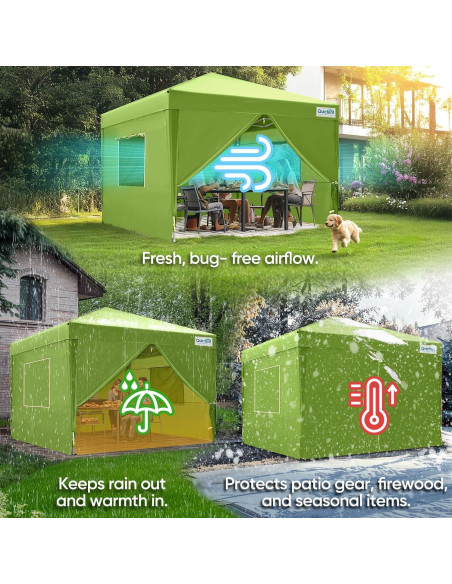 Carpa Plegable Quictent 3x3m Verde Impermeable con Ventanas