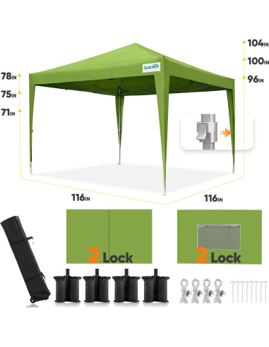 Carpa Plegable Quictent 3x3m Verde Impermeable con Ventanas