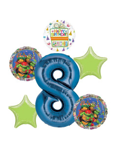 Globos de Cumpleaños TMNT Anagram 8 Años - Paquete Fiesta