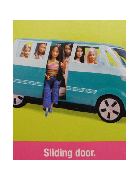 Vehículo Volkswagen Microbus Barbie Aqua con Claxon y Puerta Corrediza