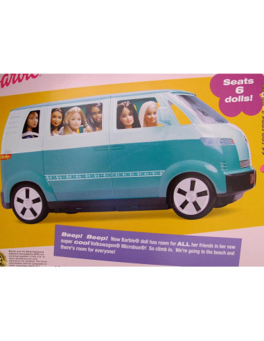 Vehículo Volkswagen Microbus Barbie Aqua con Claxon y Puerta Corrediza
