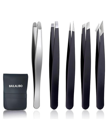 Set de Pinzas de Cejas BAILALIBO 5 Piezas Acero Inoxidable