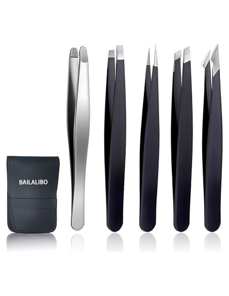 Set de Pinzas de Cejas BAILALIBO 5 Piezas Acero Inoxidable Set de Pinzas de Cejas BAILALIBO 5 Piezas Acero Inoxidable
