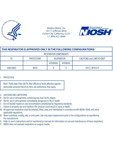 Respirador desechable Moldex 4700N100 N100 Mediano/Grande
