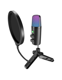 Micrófono USB Condensador Cardioide con Soporte y Filtro Antipop