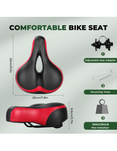 Cojín de Asiento de Bicicleta TONBUX Rojo - Espuma Viscoelástica 2