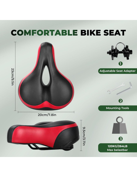 Cojín de Asiento de Bicicleta TONBUX Rojo - Espuma Viscoelástica