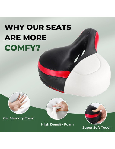 Cojín de Asiento de Bicicleta TONBUX Rojo - Espuma Viscoelástica