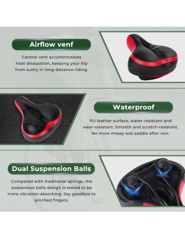 Cojín de Asiento de Bicicleta TONBUX Rojo - Espuma Viscoelástica