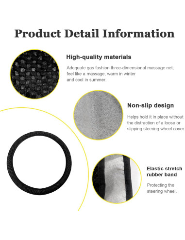 Funda de Volante Elástica Kewucn 37-39 cm Microfibra Negra