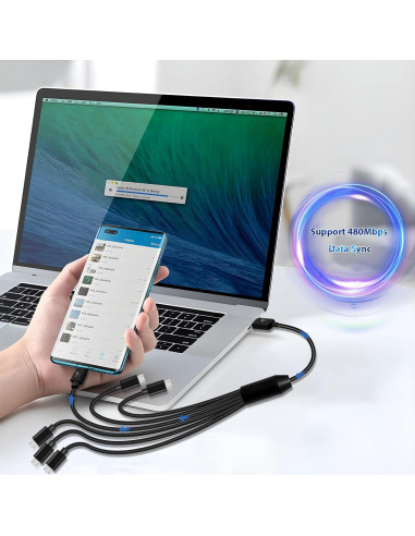 Cable Divisor Micro USB Herfair 1.5m 6-en-1 Carga y Datos