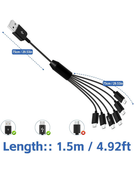 Cable Divisor Micro USB Herfair 1.5m 6-en-1 Carga y Datos Cable Divisor Micro USB Herfair 1.5m 6-en-1 Carga y Datos