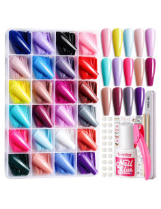 Kit de Uñas Postizas Largas Teenitor - 576 Piezas en 24 Colores