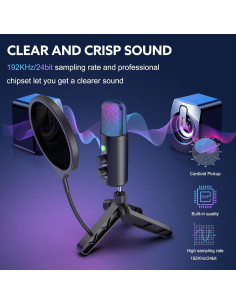 Micrófono USB Condensador Cardioide con Soporte y Filtro Antipop 2