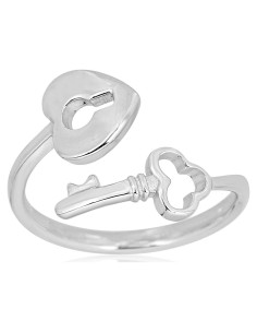 Anillo ajustable de plata esterlina 925 en forma de llave y candado