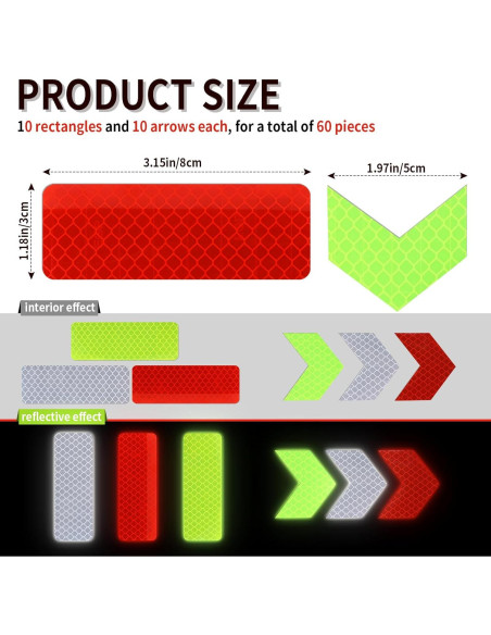 Juego de 60 Pegatinas Reflectantes GAQWOK - Cinta de Seguridad