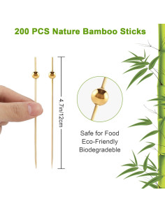 200 Palillos de Cóctel BEDEONE de Bambú 11.94 cm Dorado 2