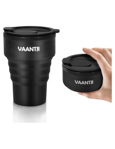 Taza Plegable de Silicona VAANTJI 375 ml Negra para Viajes