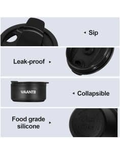 Taza Plegable de Silicona VAANTJI 375 ml Negra para Viajes 2