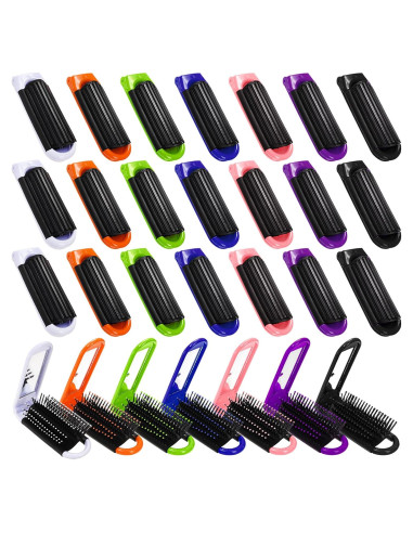 21 Cepillos de Pelo Plegables Lawei con Espejo - Mini Portátil