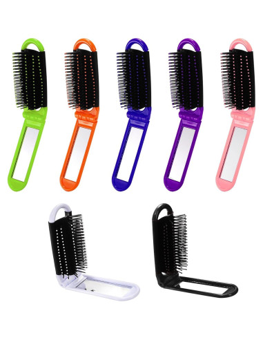 21 Cepillos de Pelo Plegables Lawei con Espejo - Mini Portátil