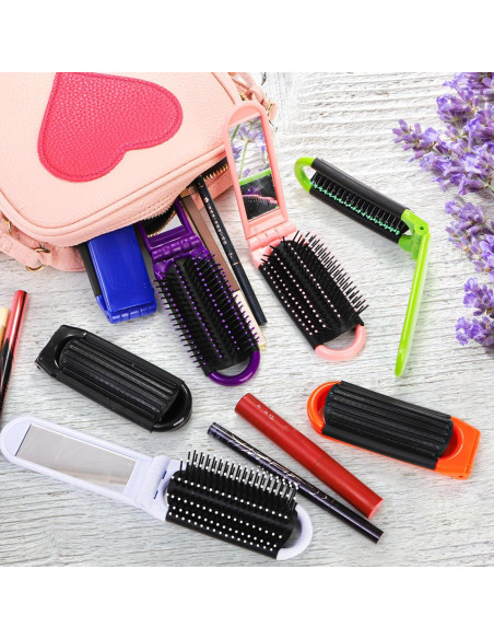 21 Cepillos de Pelo Plegables Lawei con Espejo - Mini Portátil