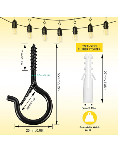 Ganchos Q para Colgar Luces Cyrico - Paquete de 20 Unidades