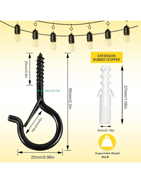 Ganchos Q para Colgar Luces Cyrico - Paquete de 20 Unidades