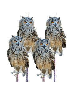 4 Búhos Falsos Kungfu Mall con Cinta Reflectante para Jardín