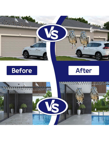 4 Búhos Falsos Kungfu Mall con Cinta Reflectante para Jardín