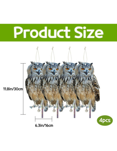 4 Búhos Falsos Kungfu Mall con Cinta Reflectante para Jardín