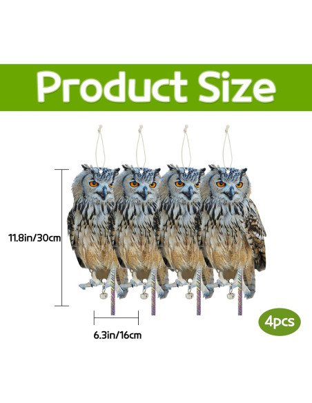 4 Búhos Falsos Kungfu Mall con Cinta Reflectante para Jardín