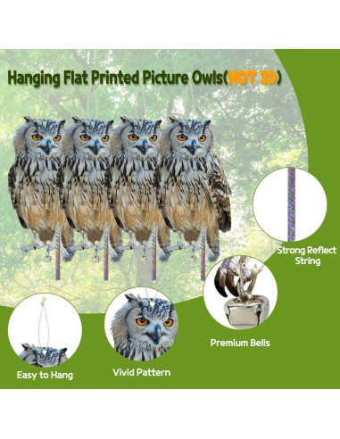 4 Búhos Falsos Kungfu Mall con Cinta Reflectante para Jardín