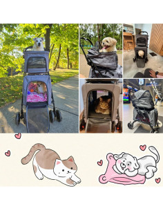 Carrito Doble para Mascotas FunImpact Gris 3 en 1 Plegable 2