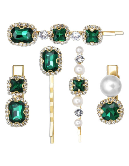 Set de 5 Pinzas para Cabello Vintage Doradas con Perlas