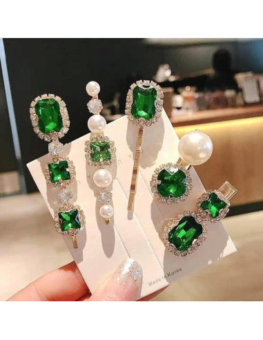 Set de 5 Pinzas para Cabello Vintage Doradas con Perlas