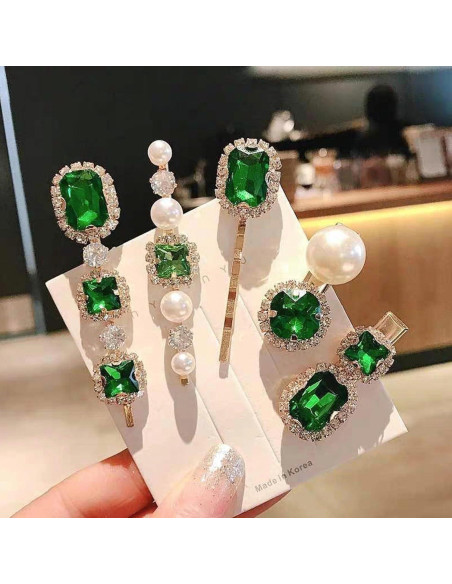 Set de 5 Pinzas para Cabello Vintage Doradas con Perlas